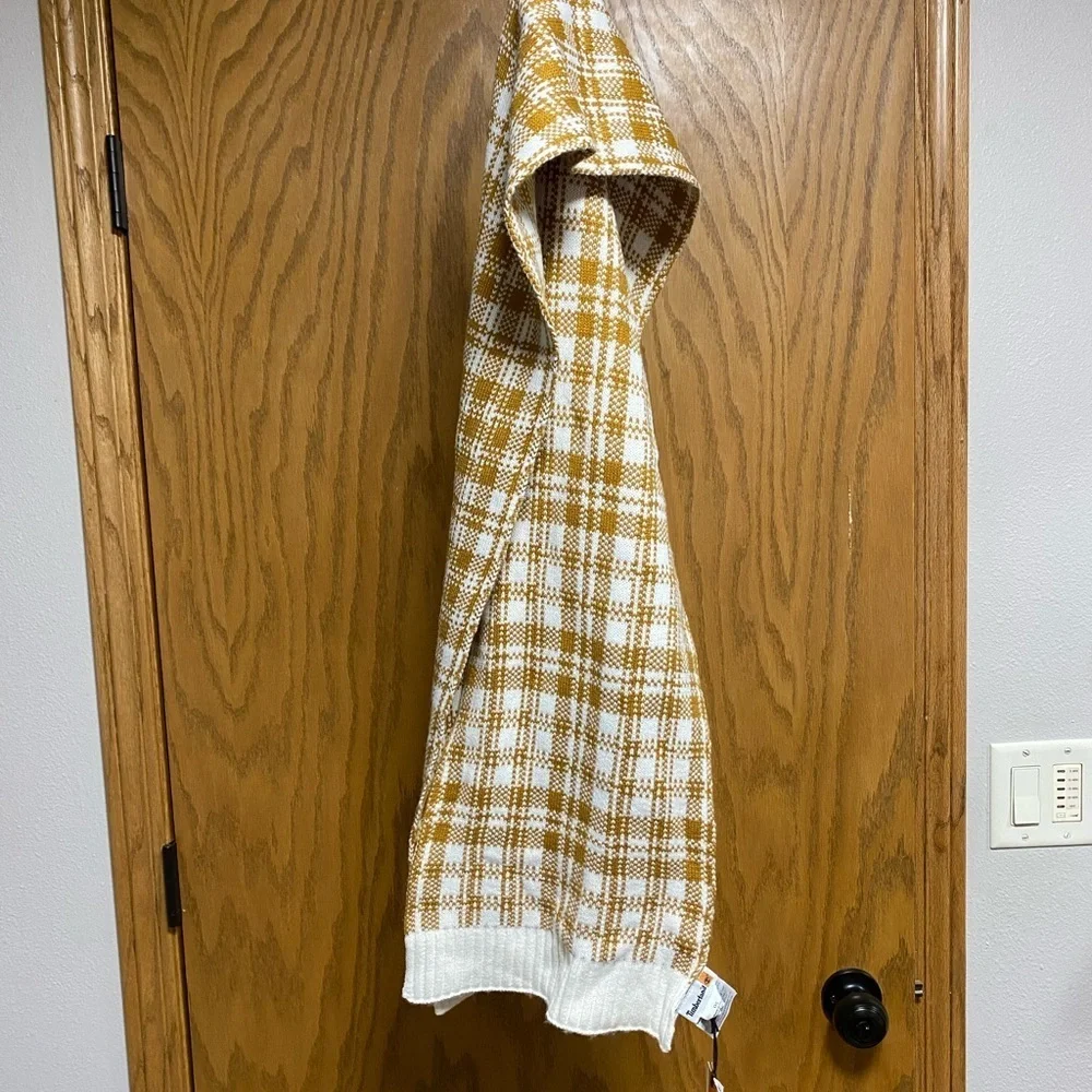 Timberland Tan Cream Plaid Knit Acrylic Scarf - New With Tags, Men's - 63”x9.5”